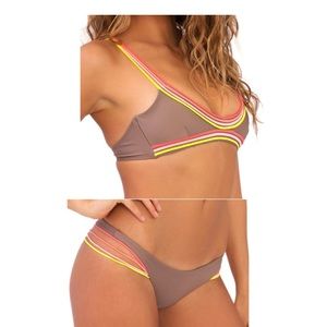 Luli Fama Taupe Bikini with Pink and Yellow Trim